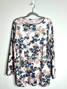 J. Jill Pure Jill Velour Floral Tunic Top Long-Lined Preppy Cozy Soft Career L